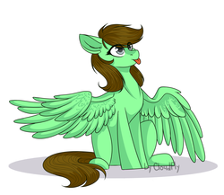 Size: 2929x2537 | Tagged: safe, artist:lazycloud, oc, oc only, pegasus, pony, female, high res, mare, simple background, sitting, solo, tongue out, white background