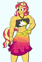 Size: 1044x1545 | Tagged: safe, artist:matchstickman, sunset shimmer, unicorn, anthro, equestria girls, equestria girls series, forgotten friendship, g4, abs, clothes, female, fetish, muscle fetish, muscles, simple background, solo, sunset lifter, swimsuit, white background