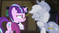 Size: 854x480 | Tagged: safe, edit, edited screencap, screencap, sound edit, applejack, snowfall frost, spirit of hearth's warming past, starlight glimmer, earth pony, ghost, pony, unicorn, a hearth's warming tail, g4, season 6, animated, bedroom eyes, cold, david bowie, dead, discovery family logo, duo, eye contact, female, ghostly chill, glimmerjack, gritted teeth, implied shipping, incorporeal, labyrinth, looking at each other, mare, movie reference, necromancy, reference, shivering, singing, sound, spirit, starlight shiverer, stupid sexy applejack, transparent, video, webm, wide eyes, within you