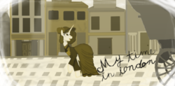 Size: 540x266 | Tagged: safe, artist:mr100dragon100, oc, oc only, oc:elizabeth, pony, carriage, monochrome, sepia, solo, victorian