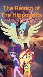 Size: 868x1536 | Tagged: safe, editor:php77, princess skystar, sci-twi, sunset shimmer, twilight sparkle, classical hippogriff, hippogriff, equestria girls, equestria girls specials, g4, my little pony equestria girls: better together, my little pony equestria girls: forgotten friendship, my little pony: the movie, belly button, clothes, geode of empathy, glasses, looking at you, magical geodes, sarong, swimsuit