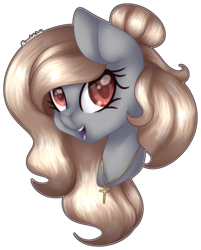Size: 1538x1912 | Tagged: safe, artist:liamsartworld, oc, oc only, pony, bun, bust, cross, jewelry, necklace, portrait, red eyes, simple background, solo, transparent background