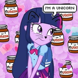 Size: 717x716 | Tagged: safe, edit, twilight sparkle, alicorn, equestria girls, g4, captain obvious, cat ears, cute, food, nutella, twiabetes, twilight sparkle (alicorn)