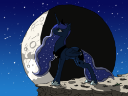 Size: 1200x900 | Tagged: safe, artist:neyonic, princess luna, pony, g4, crescent moon, cutie mark, ethereal mane, female, jewelry, moon, profile, redraw, regalia, shooting star, solo, starry mane, starry night