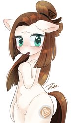 Size: 1270x2048 | Tagged: safe, artist:bbtasu, oc, oc only, oc:nel drip, earth pony, semi-anthro, blushing, cute, female, looking at you, mare, simple background, solo, standing