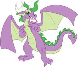 Size: 2090x1803 | Tagged: safe, artist:crunchycrowe, spike, dragon, g4, flat colors, male, older, older spike, simple background, solo, tongue out, transparent background, winged spike, wings