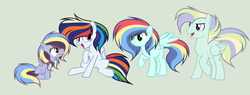 Size: 2660x1016 | Tagged: safe, artist:roseloverofpastels, oc, oc only, oc:pastel lightning, oc:skippy, oc:soaring skies, oc:strike, pegasus, pony, base used, female, filly, heterochromia, male, mare, offspring, parent:rainbow dash, parent:soarin', parents:soarindash, simple background, stallion