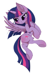 Size: 1368x1881 | Tagged: safe, artist:orang111, twilight sparkle, alicorn, pony, g4, butt, butt blush, chest fluff, ear fluff, female, fluffy, flying, plot, simple background, solo, twilight sparkle (alicorn), white background