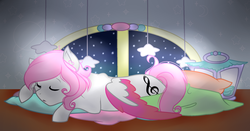 Size: 1024x535 | Tagged: safe, artist:angelamusic13, oc, oc only, oc:angela music, pegasus, pony, female, mare, prone, sleeping, solo