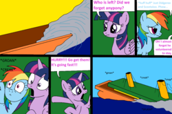 Size: 1018x670 | Tagged: safe, artist:didgereethebrony, rainbow dash, twilight sparkle, alicorn, pony, comic:wreck of the renaissance, g4, ship, ship sinking, sinking, sinking ship, twilight sparkle (alicorn)