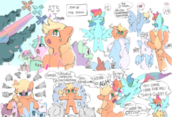 Size: 2067x1406 | Tagged: safe, artist:dusty-munji, applejack, rainbow dash, earth pony, pegasus, pony, g4, comic, crying, dialogue, female, flying, jealous, lesbian, male, mare, ship:appledash, shipping, smiling, stallion