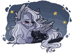 Size: 877x650 | Tagged: safe, artist:skimea, oc, oc only, oc:kama, pegasus, pony, baby, baby pony, female, mother and daughter, night, prone, simple background, sleeping, transparent background