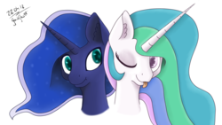 Size: 3840x2160 | Tagged: safe, artist:ganighost, princess celestia, princess luna, g4, :p, colored, digital art, female, high res, silly, simple background, sisters, tongue out, white background