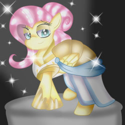Size: 2048x2048 | Tagged: safe, artist:doraeartdreams-aspy, fluttershy, fake it 'til you make it, g4, clothes, dress, fluttershy day, high res, lights, modeling, warrior of inner strength, warriorshy