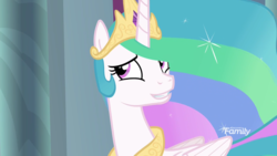 Size: 1920x1080 | Tagged: safe, screencap, princess celestia, g4, horse play, discovery family logo