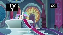 Size: 1920x1080 | Tagged: safe, screencap, princess celestia, spike, twilight sparkle, alicorn, pony, g4, horse play, discovery family logo, twilight sparkle (alicorn)