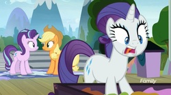 Size: 1656x923 | Tagged: safe, screencap, applejack, rarity, starlight glimmer, g4, horse play