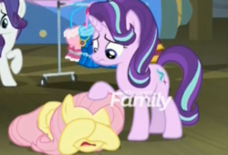 Size: 584x396 | Tagged: safe, screencap, fluttershy, starlight glimmer, pegasus, pony, unicorn, g4, horse play, comforting, cropped, discovery family logo, duo focus, female, mare