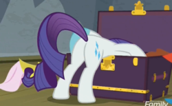 Size: 875x538 | Tagged: safe, screencap, rarity, g4, horse play, my little pony: friendship is magic, butt, discovery family logo, female, plot, rearity, tail