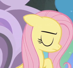 Size: 1114x1037 | Tagged: safe, screencap, fluttershy, pony, g4, horse play, cropped, discovery family logo, eyes closed, female, mare, solo