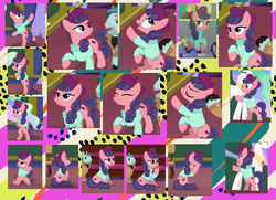 Size: 1912x1386 | Tagged: safe, screencap, princess celestia, raspberry beret, g4, horse play, beret, bipedal, clothes, cold, collage, crying, facehoof, hat, kneeling, pointing, sitting, sweater, turtleneck