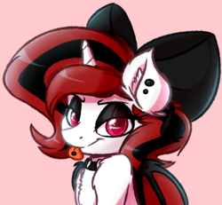 Size: 4000x3700 | Tagged: safe, artist:witchtaunter, oc, oc only, oc:lilith, alicorn, bat pony, bat pony alicorn, pony, bow, bust, female, hair bow, looking at you, mare, piercing, tongue out, tongue piercing, zajice's birthday