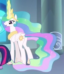 Size: 532x620 | Tagged: safe, screencap, princess celestia, alicorn, pony, g4, horse play, butt, cropped, female, happy, mare, open mouth, plot