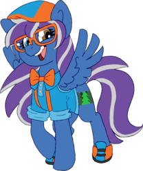 Size: 1264x1517 | Tagged: safe, artist:crunchycrowe, oc, oc:nightgleam, adorkable, blippy, bowtie, cute, dork, glasses, heterochromia, outfit, simple background, transparent background