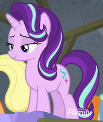Size: 753x889 | Tagged: safe, screencap, applejack, starlight glimmer, pony, unicorn, g4, horse play, cropped, cute, discovery family logo, female, glimmerbetes, lidded eyes, mare, smiling, solo focus