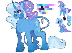 Size: 2560x1880 | Tagged: safe, artist:eleamorbid, trixie, classical unicorn, pony, unicorn, g4, cheek fluff, chest fluff, cloven hooves, curved horn, ear fluff, female, horn, leonine tail, simple background, smiling, solo, transparent background, unshorn fetlocks
