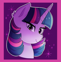 Size: 2478x2496 | Tagged: safe, artist:emera33, twilight sparkle, pony, g4, bust, female, high res, horn, looking at you, smug, solo