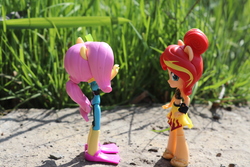 Size: 6000x4000 | Tagged: safe, artist:artofmagicpoland, fluttershy, sunset shimmer, equestria girls, g4, my little pony equestria girls: better together, clothes, doll, equestria girls minis, female, lesbian, ship:sunshyne, shipping, swimsuit, toy