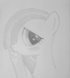 Size: 2115x2364 | Tagged: safe, artist:caseycar5, marble pie, earth pony, pony, g4, bust, female, high res, holiday, monochrome, mouth hold, portrait, solo, traditional art, valentine, valentine's day