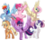 Size: 1024x894 | Tagged: dead source, safe, artist:xgglitch, applejack, fluttershy, pinkie pie, rainbow dash, rarity, twilight sparkle, alicorn, earth pony, pegasus, pony, unicorn, g4, applejack's hat, cheek fluff, chest fluff, cowboy hat, ear fluff, female, flying, hat, looking at you, mane six, mare, simple background, transparent background, twilight sparkle (alicorn)