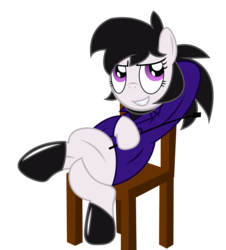 Size: 1590x1759 | Tagged: safe, artist:darkstorm619, oc, oc only, oc:miss anne, pony, arm behind head, chair, clothes, crossed legs, female, latex, latex boots, leaning back, riding crop, simple background, solo, transparent background