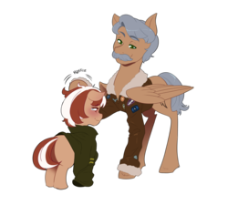 Size: 4000x3598 | Tagged: safe, artist:mylittlesheepy, oc, oc only, oc:radar, oc:roulette, fallout equestria, adult, bomber jacket, clothes, crying, cute, female, filly, hero, jacket, male, oversized clothes, pat, ruffled hair, simple background, stallion, transparent background