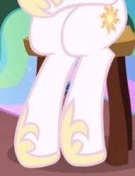 Size: 255x334 | Tagged: safe, screencap, princess celestia, pony, g4, horse play, chair, cropped, female, hooves, legs, pictures of legs, solo