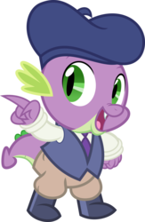 Size: 3519x5396 | Tagged: safe, artist:jhayarr23, spike, dragon, g4, horse play, beret, boots, clothes, director spike, hat, male, necktie, pants, pointing, shirt, shoes, simple background, solo, transparent background, vector, vest