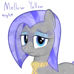 Size: 500x500 | Tagged: safe, artist:mightyshockwave, oc, oc:mellow yellow, crystal pony, eyeshadow, female, makeup, mare, necktie