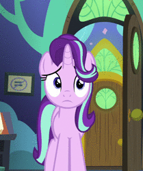 Size: 692x826 | Tagged: safe, screencap, starlight glimmer, pony, unicorn, g4, the maud couple, animated, cropped, female, implied pinkie pie, solo, sound, starlight's room, webm