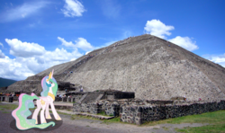 Size: 1485x881 | Tagged: safe, artist:reaver75, princess celestia, alicorn, pony, g4, irl, mexico, photo, piramide del sol, ponies in real life, pyramid, teotihuacan