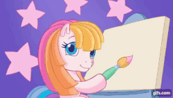 Size: 640x360 | Tagged: safe, screencap, rainbow dash (g3), starsong, toola-roola, g3, g3.5, twinkle wish adventure, animated, female, gif, painting, stars, that's what makes a friend