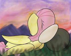 Size: 3307x2598 | Tagged: safe, artist:jubyskylines, derpibooru exclusive, fluttershy, pegasus, pony, g4, female, high res, mountain, mountain range, solo