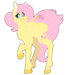 Size: 1280x1405 | Tagged: safe, artist:eleamorbid, fluttershy, pegasus, pony, g4, alternate hairstyle, colored wings, cutie mark, female, looking at you, mare, ponytail, raised hoof, simple background, solo, transparent background