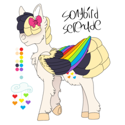 Size: 2048x2048 | Tagged: safe, artist:eleamorbid, songbird serenade, pegasus, pony, g4, my little pony: the movie, bow, colored wings, cutie mark, female, hair bow, hair over eyes, high res, mare, reference sheet, simple background, solo, transparent background