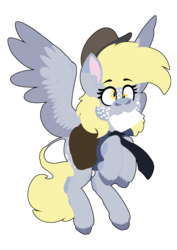Size: 2480x3508 | Tagged: safe, artist:eleamorbid, derpy hooves, pegasus, pony, g4, :3, cap, clothes, cloven hooves, cutie mark, female, freckles, hat, high res, leonine tail, letter, mailmare, mare, mouth hold, necktie, saddle bag, shirt, simple background, solo, spread wings, transparent background, wings