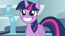 Size: 1920x1080 | Tagged: safe, screencap, twilight sparkle, alicorn, pony, g4, horse play, adorkable, cute, dork, faic, female, fountain, smiling, solo, squee, throne room, twiabetes, twilight sparkle (alicorn), water