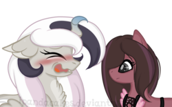 Size: 1024x636 | Tagged: safe, artist:ipandacakes, oc, oc only, oc:humor mimi pie, oc:topsy turvy, hybrid, pony, apron, clothes, female, interspecies offspring, mare, offspring, parent:cheese sandwich, parent:discord, parent:pinkie pie, parent:princess celestia, parents:cheesepie, parents:dislestia, simple background, transparent background