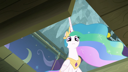 Size: 1920x1080 | Tagged: safe, screencap, princess celestia, alicorn, pony, g4, horse play, female, looking down, mare, rope, stalactite