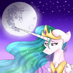 Size: 2000x2000 | Tagged: safe, artist:via2211, princess celestia, pony, g4, crying, female, floppy ears, high res, mare in the moon, moon, solo